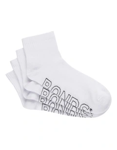 Logo Light weight Quarter Crew Socks 4 Pack in White