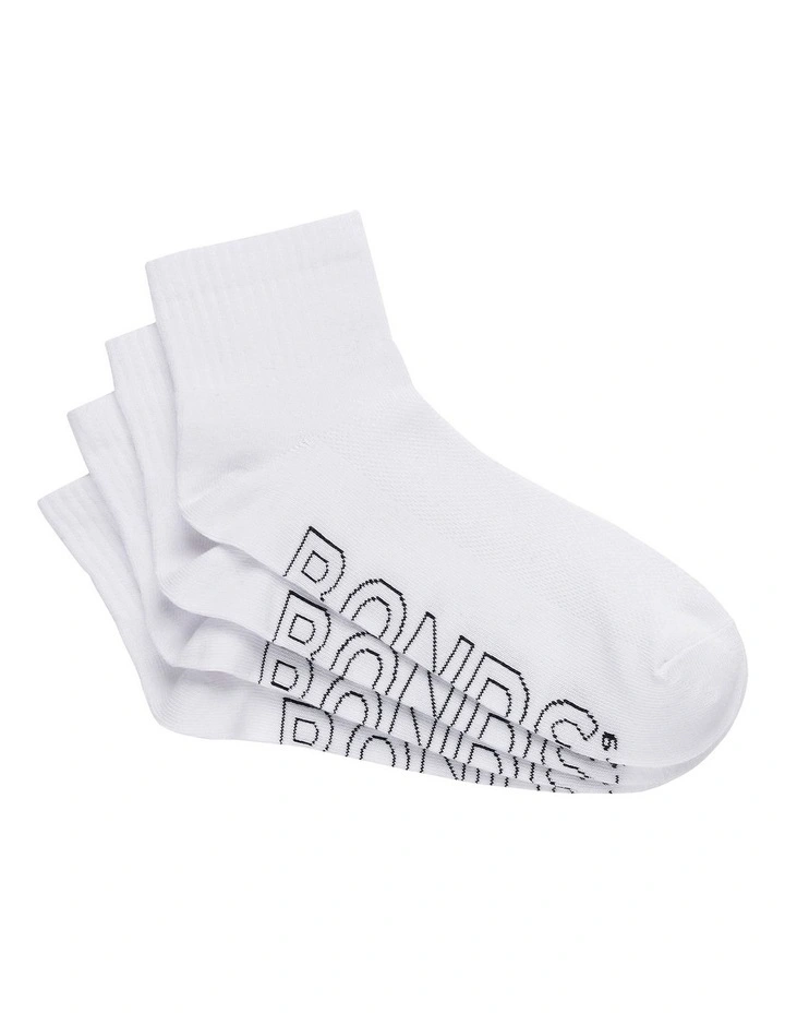 Logo Light weight Quarter Crew Socks 4 Pack in White image 1