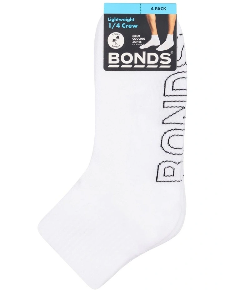 Logo Light weight Quarter Crew Socks 4 Pack in White image 2