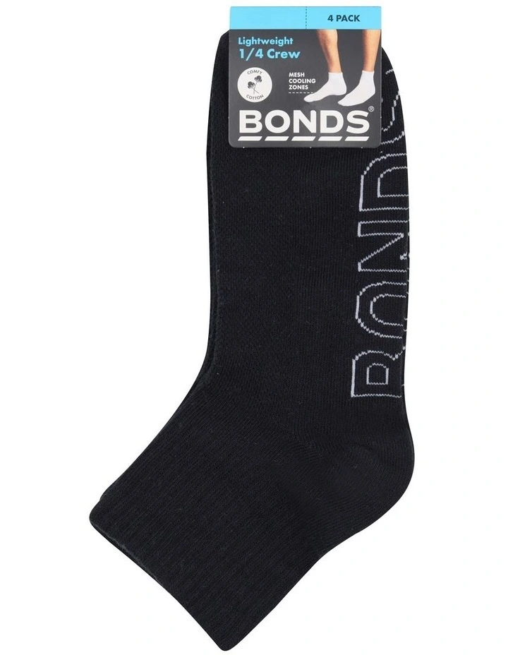 Logo Lightweight Quarter Crew Socks 4 Pack in Black image 2