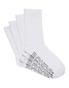 Logo Lightweight Crew Socks 4 Pack in White