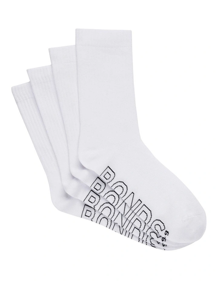 Logo Lightweight Crew Socks 4 Pack in White image 1
