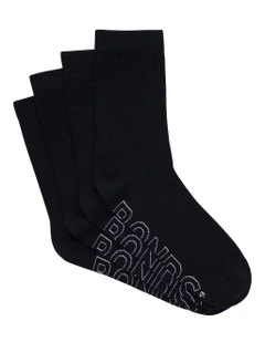 Logo Lightweight Crew Socks 4 Pack in Black