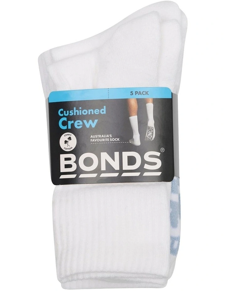 Logo Cushioned Crew Socks 5 Pack in White image 2
