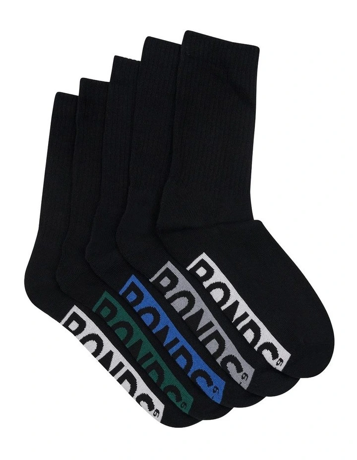 Logo Cushioned Crew Socks 5 Pack in Black image 1