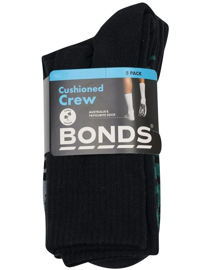 Logo Cushioned Crew Socks 5 Pack in Black image 2