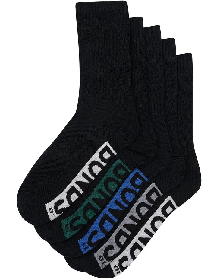 Logo Cushioned Crew Socks 5 Pack in Black image 3