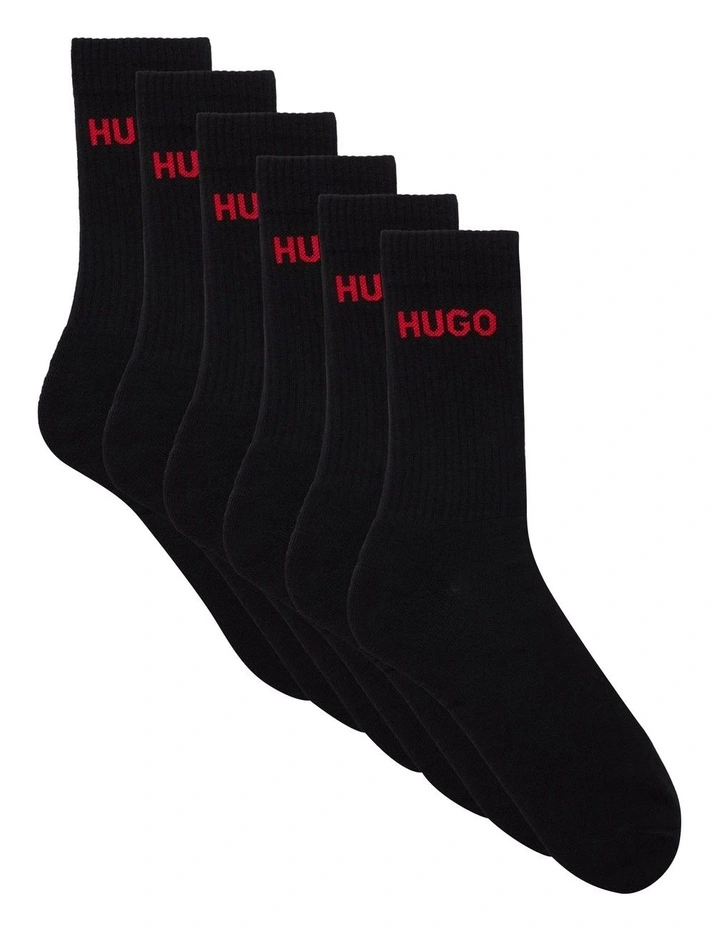 Rib Logo Sports Crew Socks 6 Pack in Black image 1