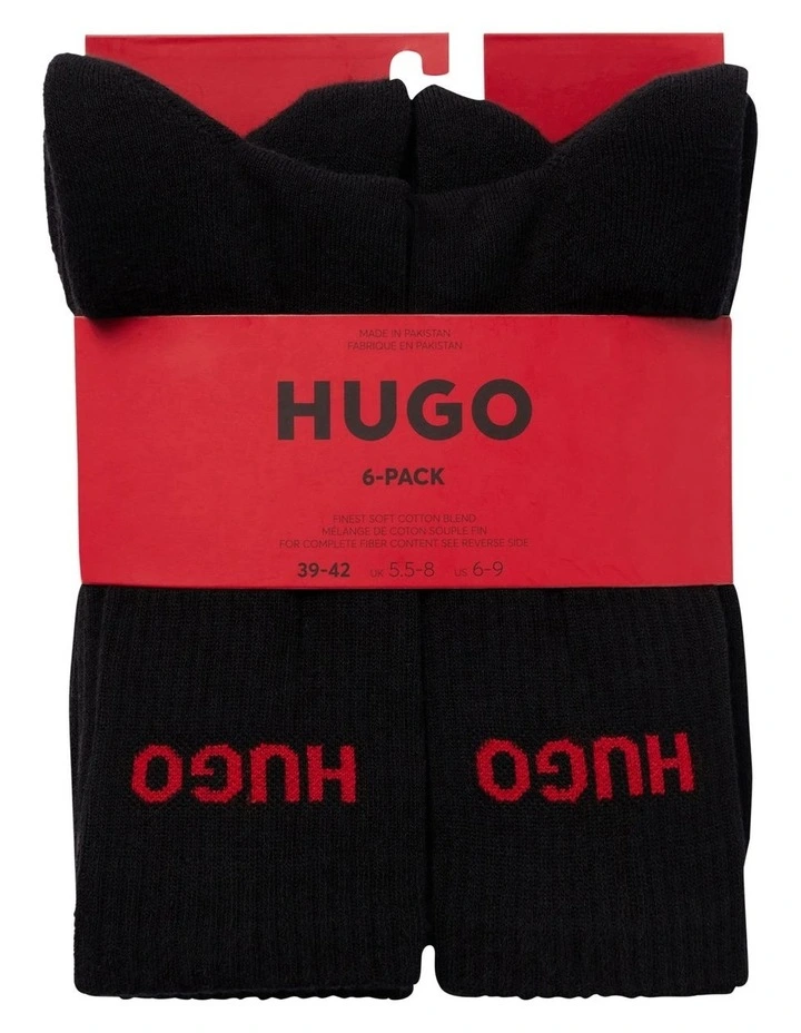 Rib Logo Sports Crew Socks 6 Pack in Black image 2