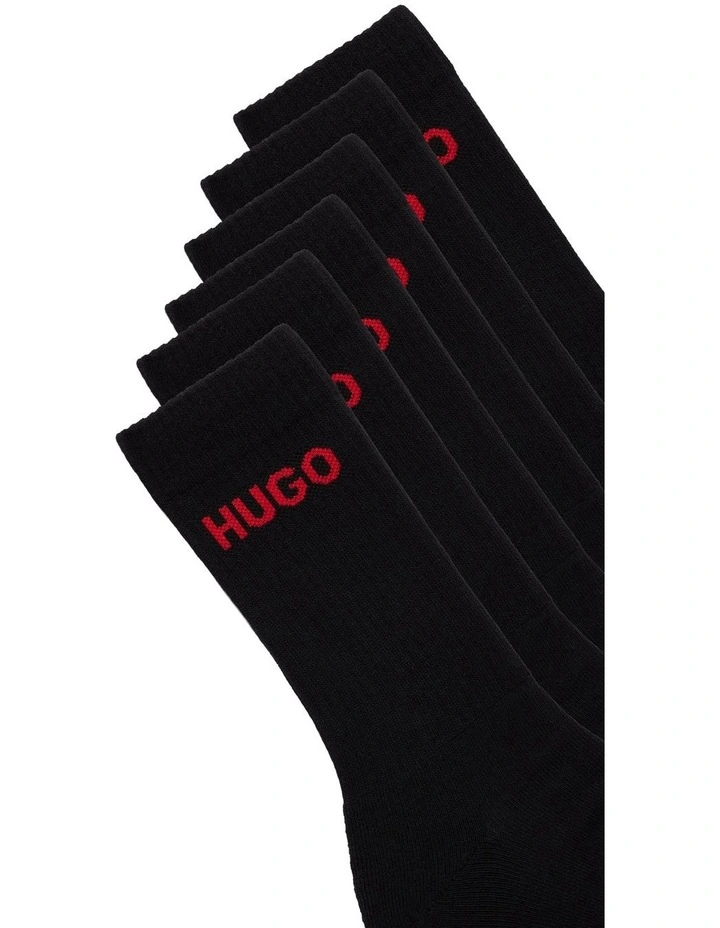 Rib Logo Sports Crew Socks 6 Pack in Black image 3