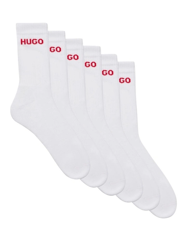Rib Logo Sports Crew Socks 6 Pack in White image 1