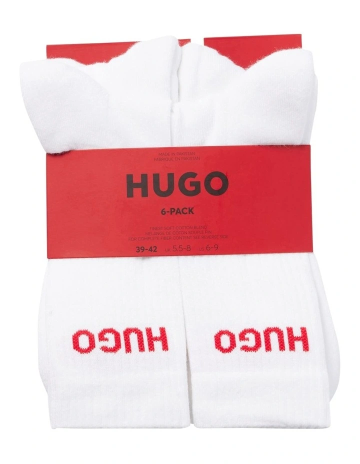 Rib Logo Sports Crew Socks 6 Pack in White image 2