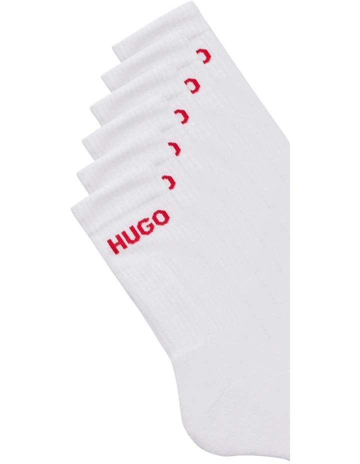 Rib Logo Sports Crew Socks 6 Pack in White image 3