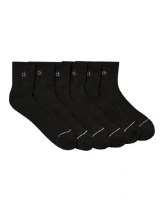 6 Pack Sports Quarter Crew Socks in Black