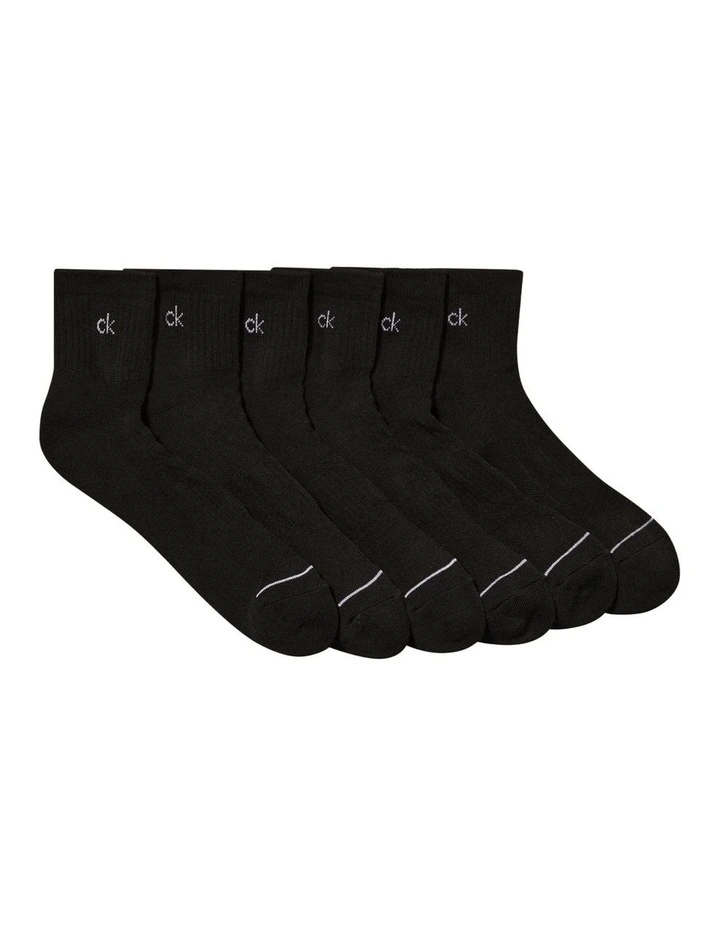 6 Pack Sports Quarter Crew Socks in Black image 1