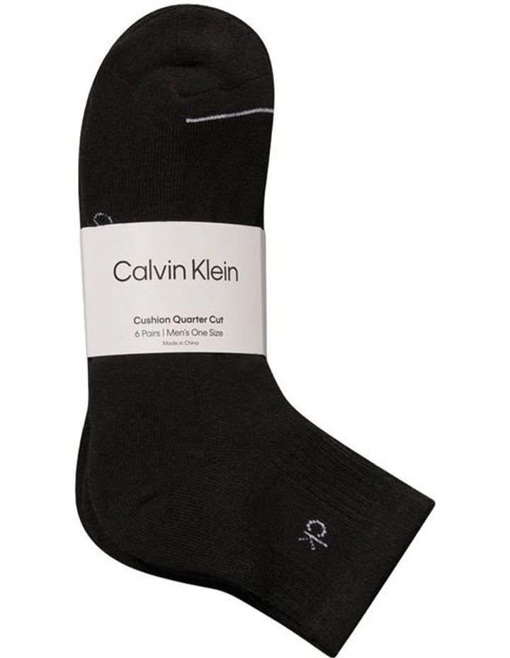 6 Pack Sports Quarter Crew Socks in Black image 2