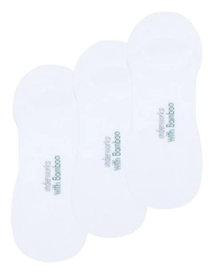 Mens Cushioned No Show Sock with Bamboo 3 Pack, White