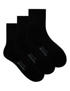 Mens Cushioned Quarter Crew with Bamboo 3 Pack, Black