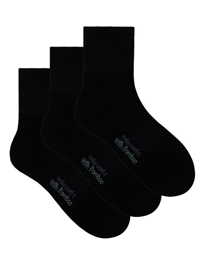 Mens Cushioned Quarter Crew with Bamboo 3 Pack, Black image 1