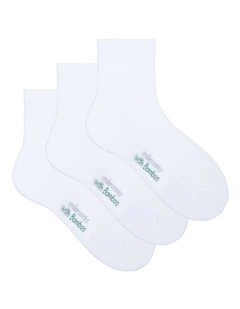 Mens Cushioned Quarter Crew with Bamboo 3 Pack, White