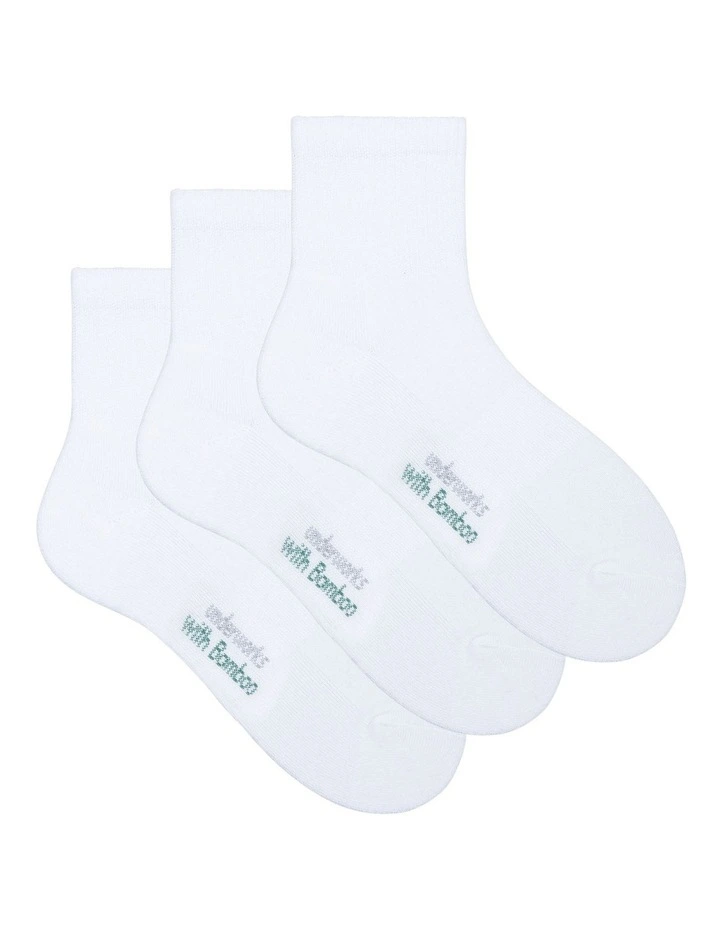 Mens Cushioned Quarter Crew with Bamboo 3 Pack, White image 1