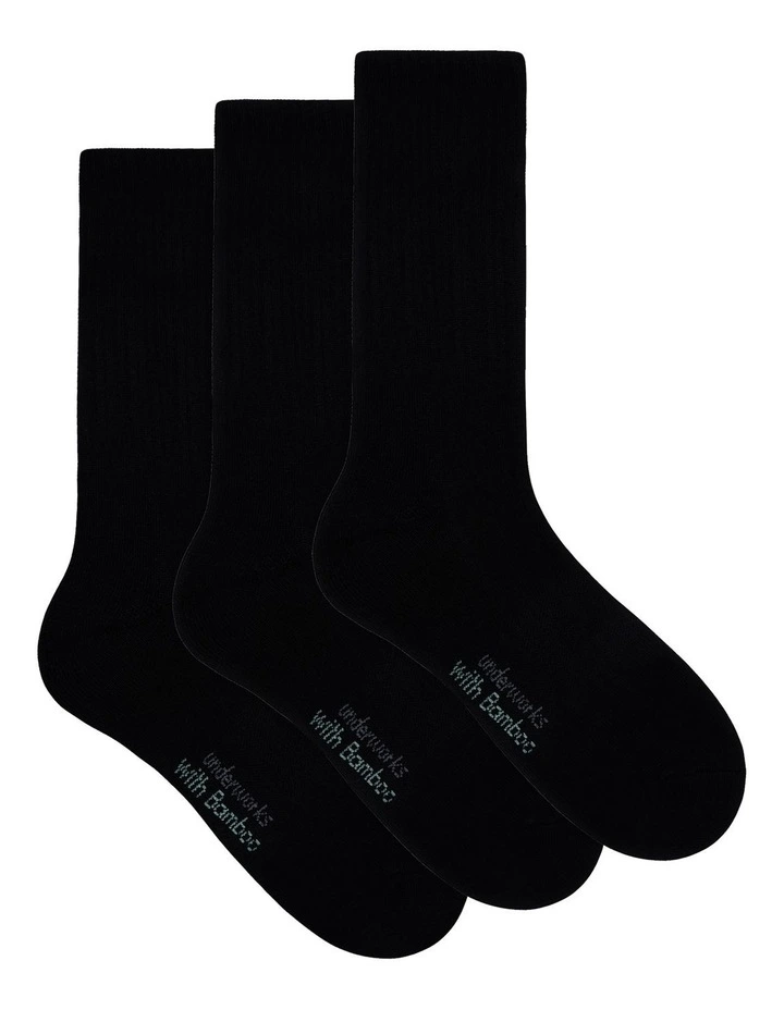 Mens Cushioned Crew with Bamboo 3 Pack, Black image 1