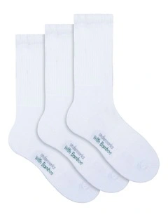 Men's Cushioned Crew with Bamboo in White 3 Pack