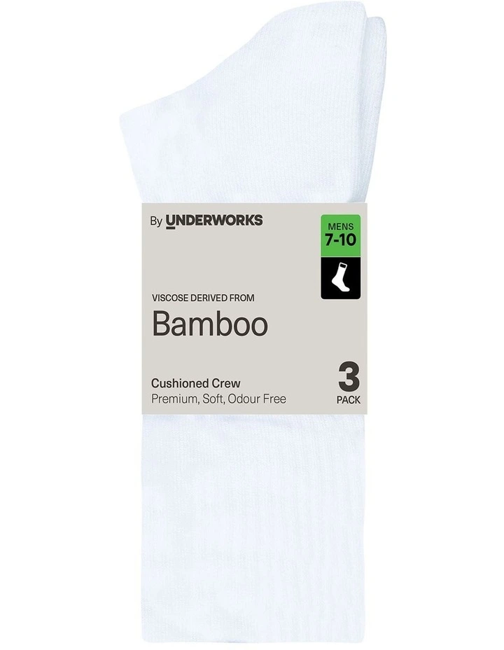 Men's Cushioned Crew with Bamboo in White 3 Pack image 2