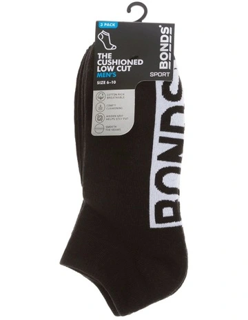 Mens Logo Cushioned Low Cut Socks 3 Pack in Black