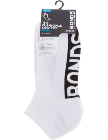 Mens Logo Cushioned Low Cut Socks 3 Pack in White