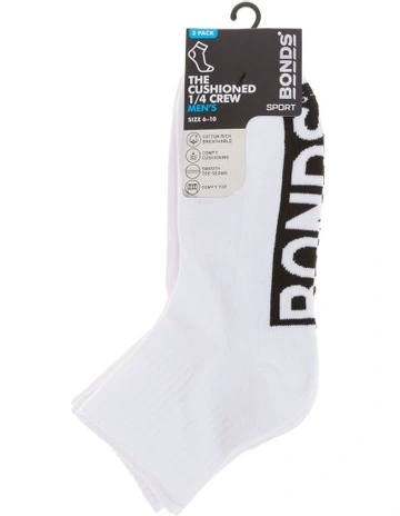 Logo Quarter Crew Socks 3 Pack in White