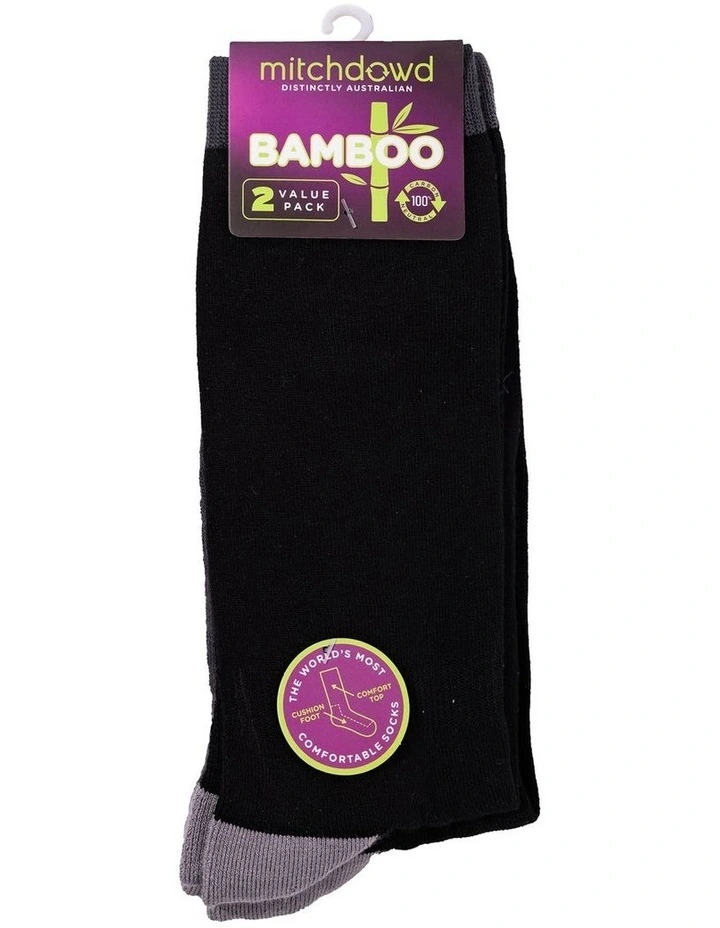 Plain Bamboo Comfort Crew Socks 2 Pack in Black image 2