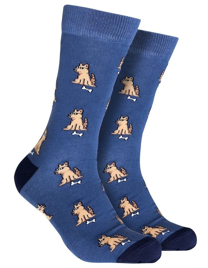 Men's Cool Dog Bamboo Crew Socks in Denim image 1