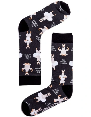 No Prob-Liama Crew Socks in Black