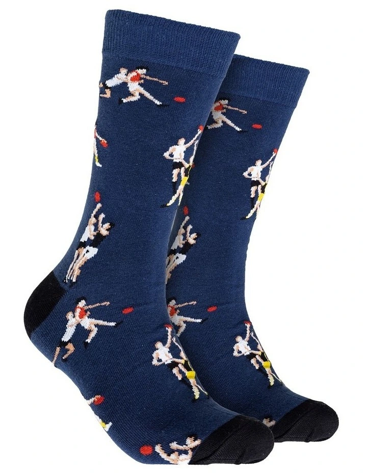 Footy Rules Cotton Crew Socks in Denim image 1