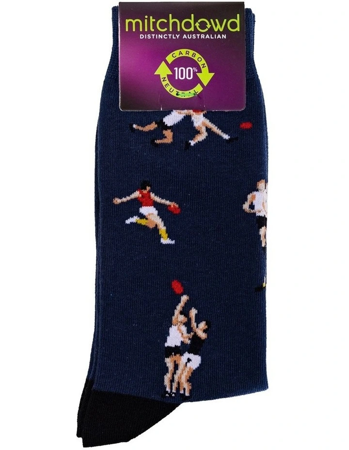 Footy Rules Cotton Crew Socks in Denim image 2