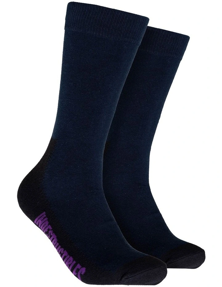Plain Cotton Indestructibles Crew Socks 2 Pack in Navy image 1