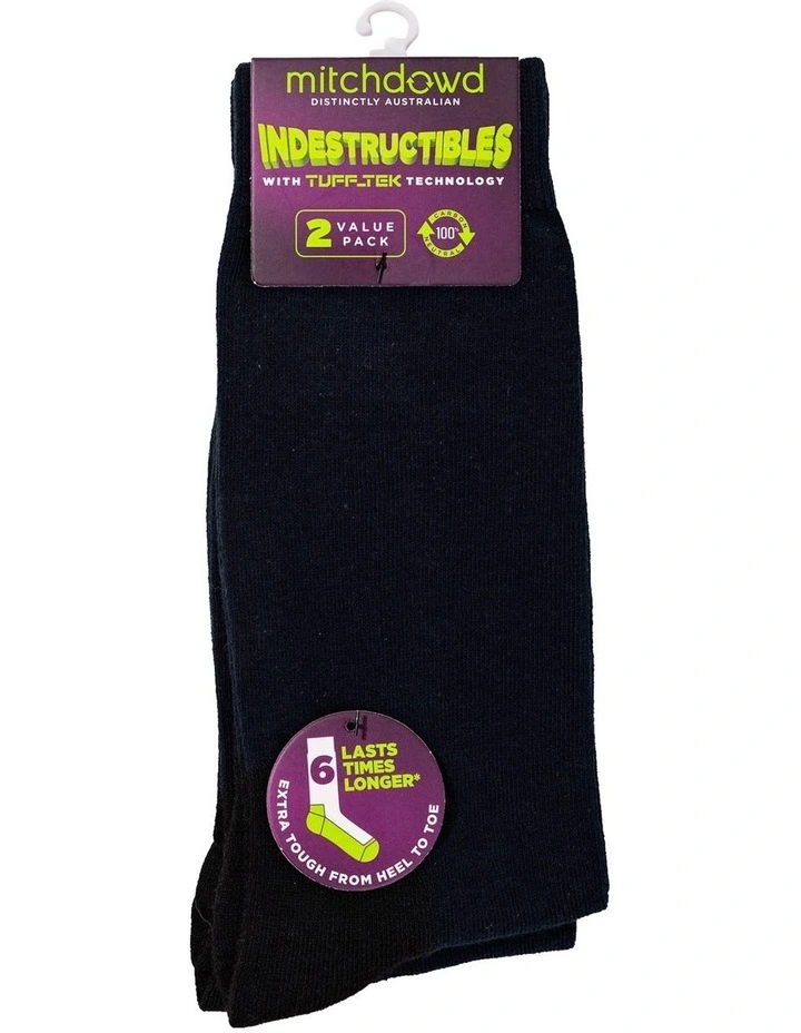 Plain Cotton Indestructibles Crew Socks 2 Pack in Navy image 2
