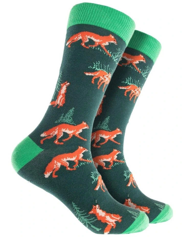 Forest Folk Cotton Crew Socks 3 Pack in Blue/Green image 3