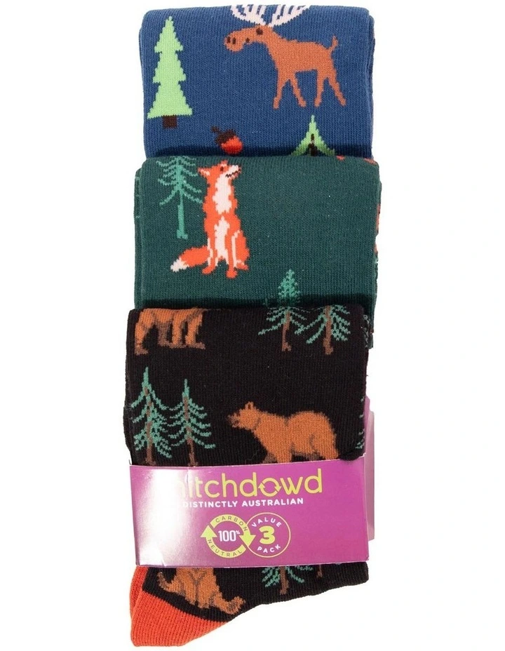 Forest Folk Cotton Crew Socks 3 Pack in Blue/Green image 5
