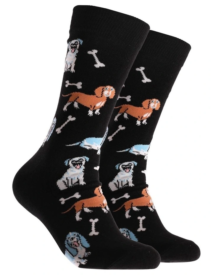Doggy Bones Cotton Crew Socks in Black image 1