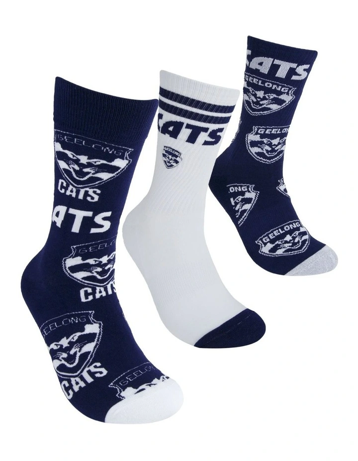 Geelong Cats Socks 3 Pack Combo Gift Box in Assorted image 1