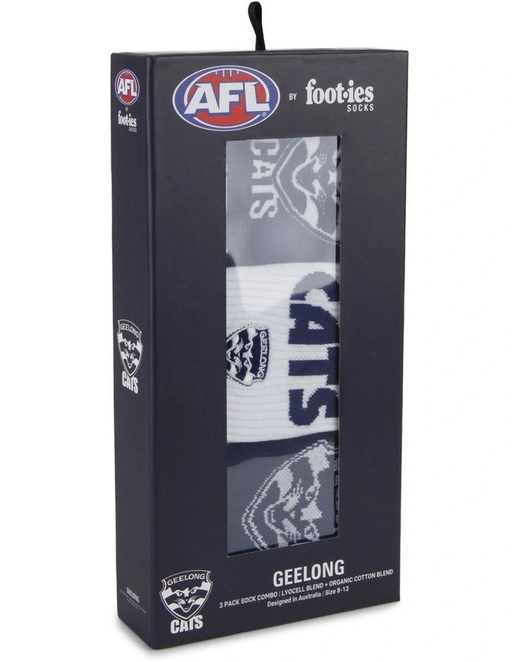Geelong Cats Socks 3 Pack Combo Gift Box in Assorted image 2