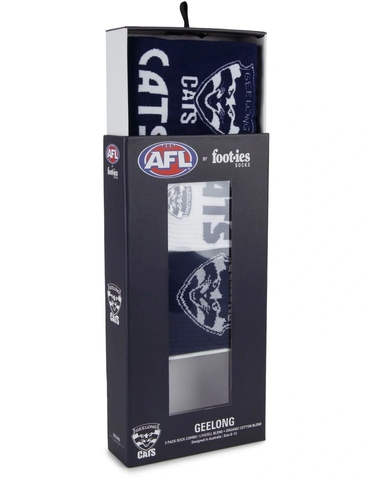 Geelong Cats Socks 3 Pack Combo Gift Box in Assorted image 3
