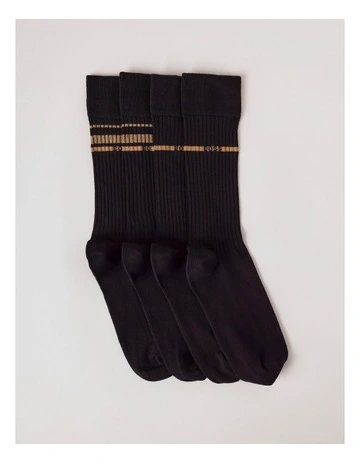 Rib Stripe Socks Pack Of 2 in Black