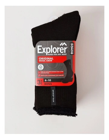 Explorer Original Wool Crew Socks 3 Pack in Black