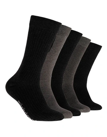 Plain Cotton Crew Socks 5 Pack in Black