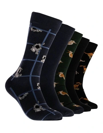 Aussie Animals Cotton Crew Sock 5 Pack in Multi