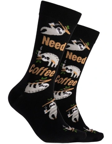 Need Coffee Bamboo Crew Socks in Black