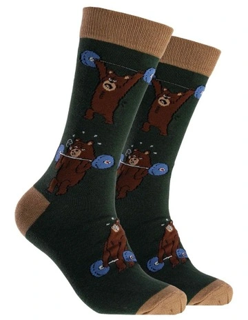 Bear Pump Cotton Crew Socks in Tan